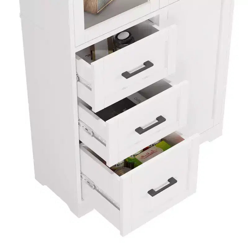 Karl Home Armoire de rangement blanche de 170 cm de haut avec 3 portes, 3 tiroirs, 5 étagères, style moderne