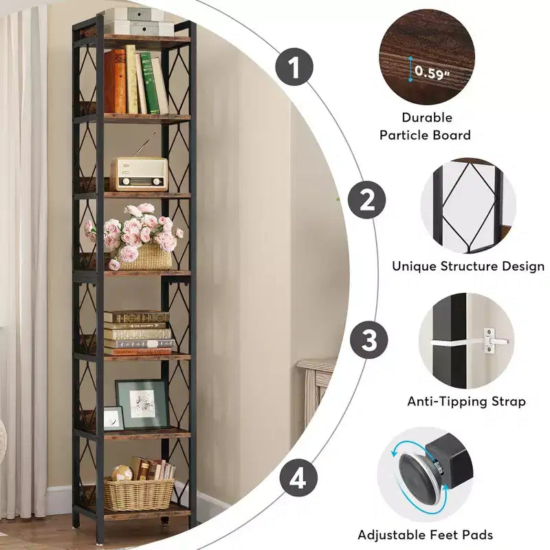 MAYEERTY Étagère polyvalente à 7 niveaux pour livres, décoration et essentiels de cuisine et salle de bain