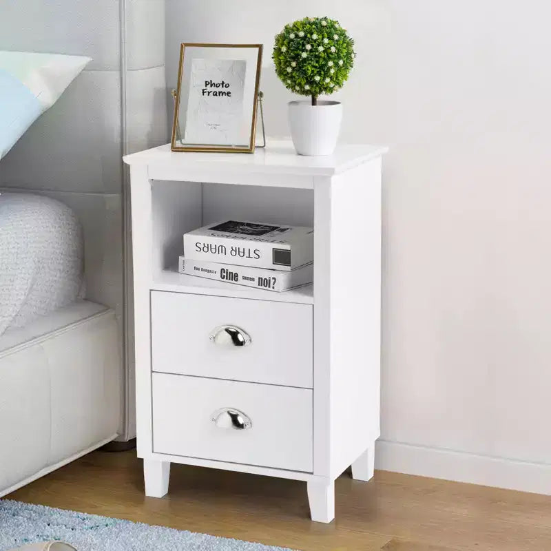 Table de chevet Karl Home 2 tiroirs en MDF blanc 40 cm l.