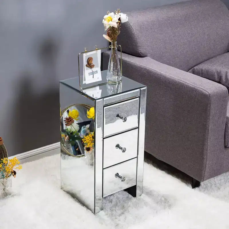 Table de chevet Karl Home en MDF argenté à 3 tiroirs de 30 cm de large