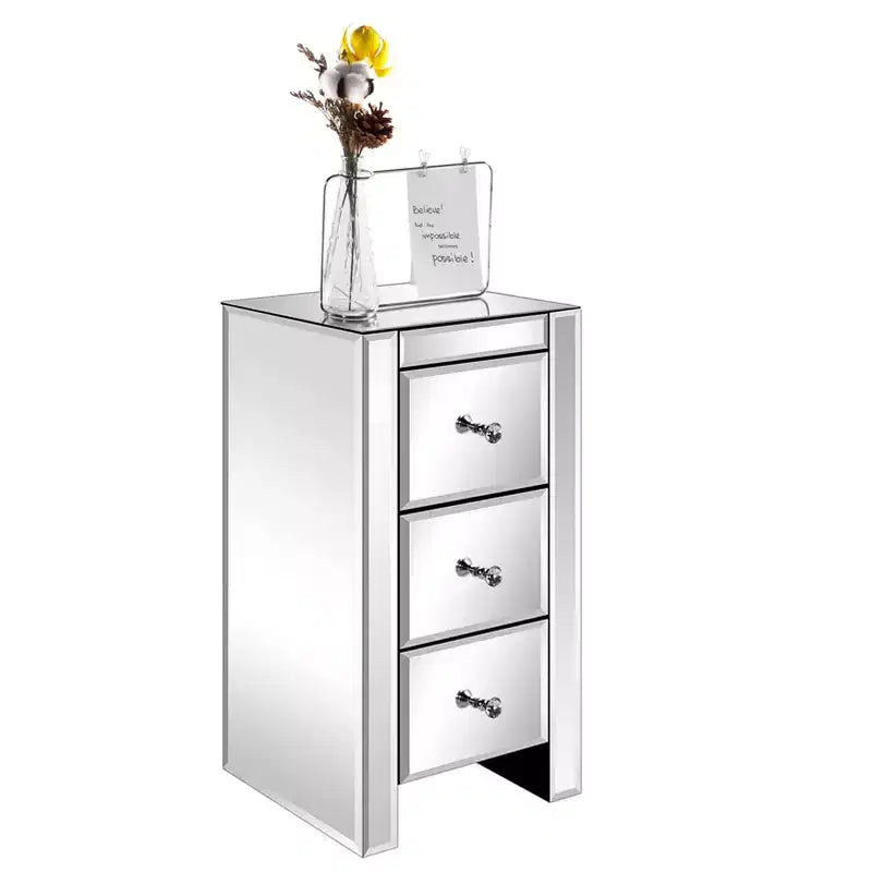 Table de chevet Karl Home en MDF argenté à 3 tiroirs de 30 cm de large