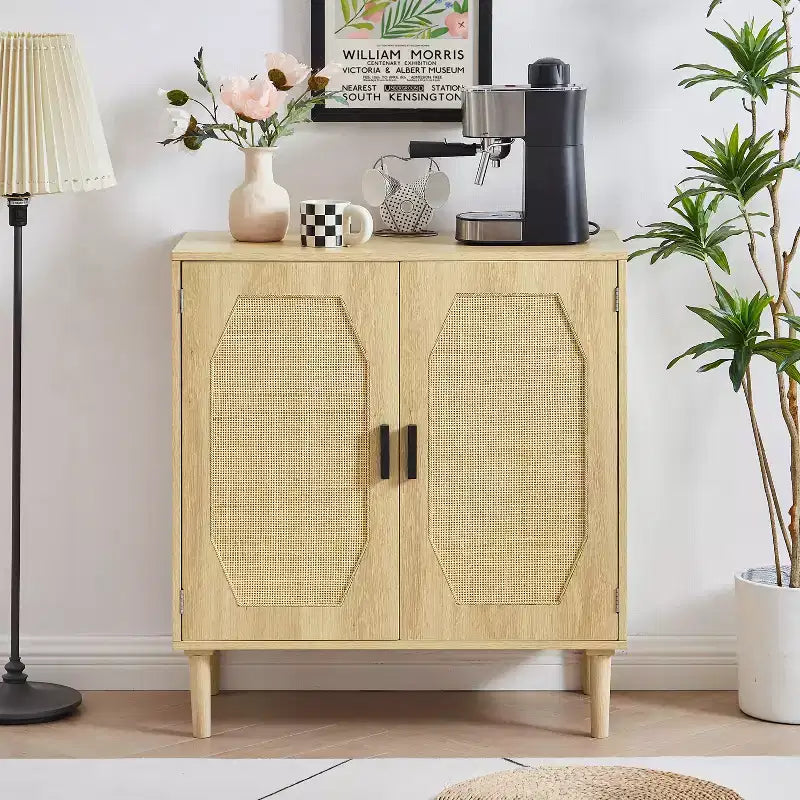 GDFStudio Norma 31.5'' Wood and Rattan Cabinet