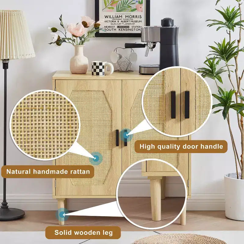 Meuble bas GDFStudio Norma 80 cm en bois et rotin