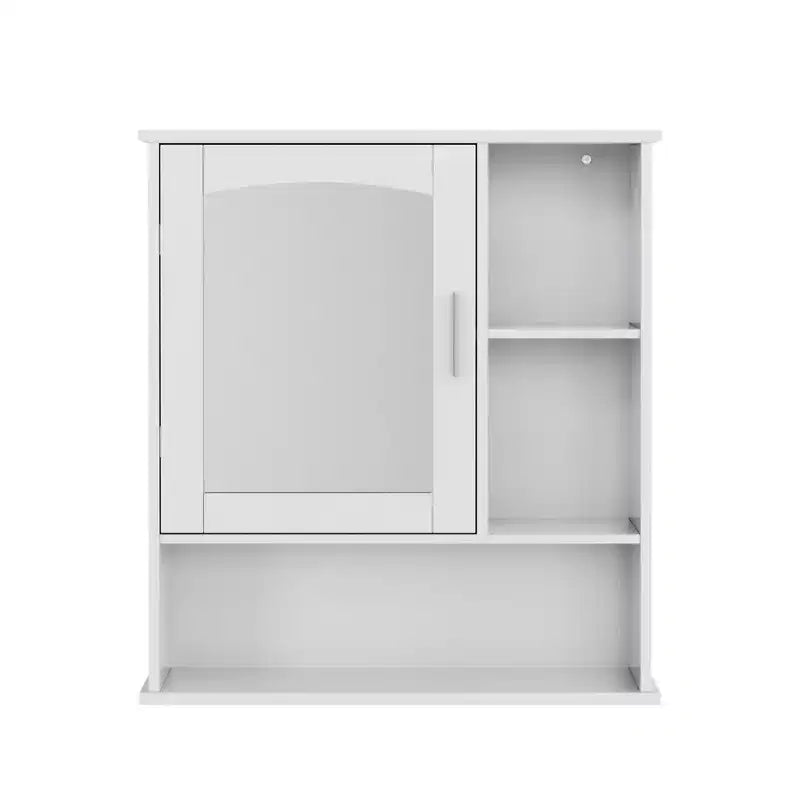Meuble haut de salle de bain VECELO avec miroir, armoire de toilette murale avec porte et étagères ouvertes, étagères réglables, blanc