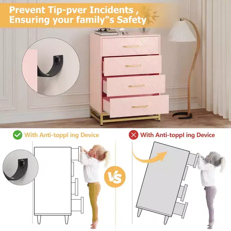 Commode moderne Zstar à 4 tiroirs pour placard, couloir, salon
