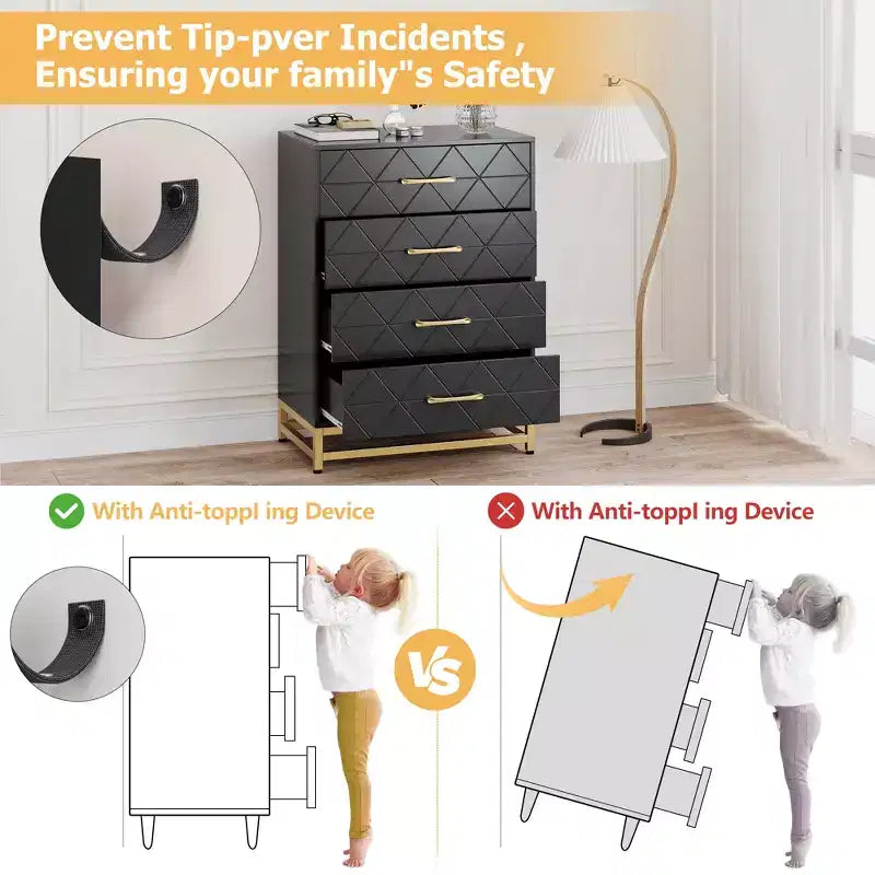 Commode moderne Zstar à 4 tiroirs pour placard, couloir, salon