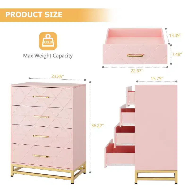 Commode moderne Zstar à 4 tiroirs pour placard, couloir, salon