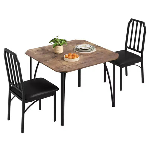 3-Piece Dining Table Set for 2 with Upholstered Chairs, Small Kitchen and Dining Room Table, Kitchen Table and Chair Set of 2, Space-Saving Design