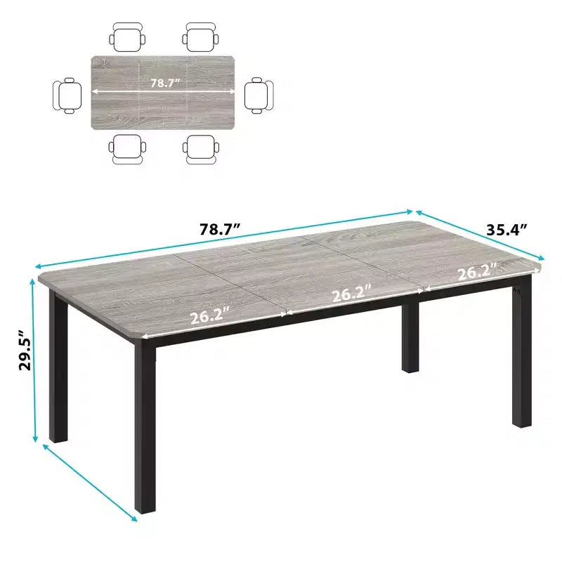 Table à manger industrielle en bois de 200 cm pour 6-8 personnes, table rectangulaire pour cuisine et salle à manger, idéale pour les dîners ou les réunions, espaces cuisine et repas.
