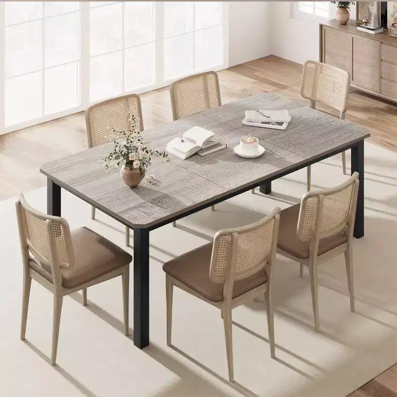 Table à manger industrielle en bois de 200 cm pour 6-8 personnes, table rectangulaire pour cuisine et salle à manger, idéale pour les dîners ou les réunions, espaces cuisine et repas.