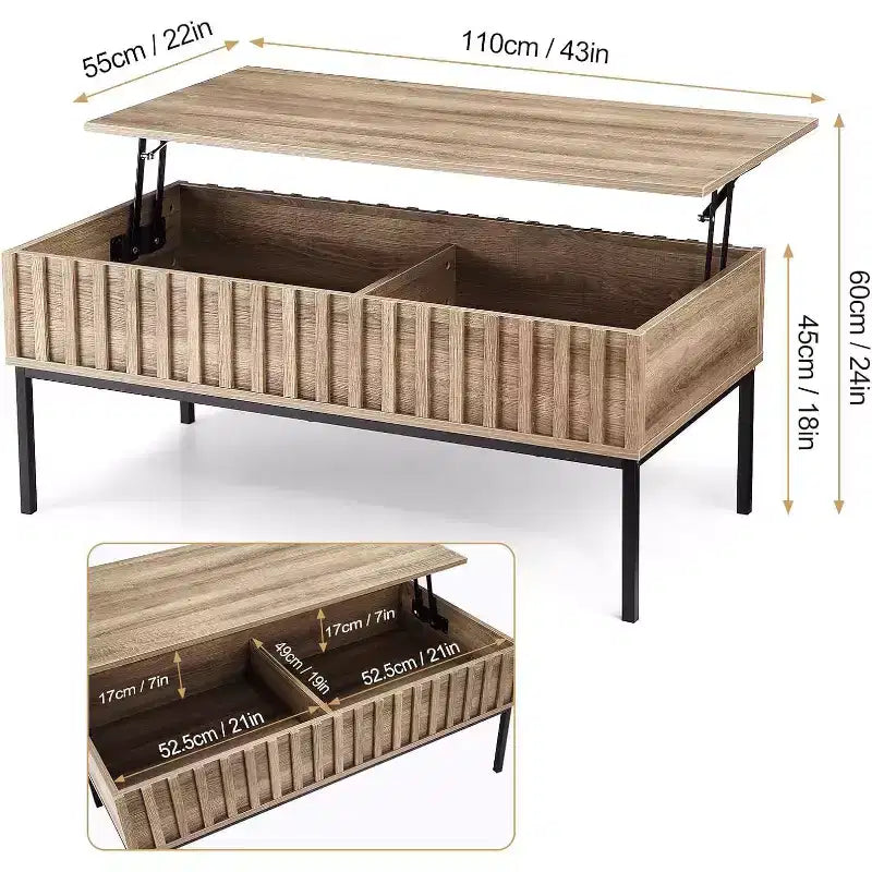 Acekool Table Basse Rectangulaire Moderne Mid-Century avec Tiroirs, Étagères Ouvertes et Finition Bois Clair - Montage Facile, 108 cm
