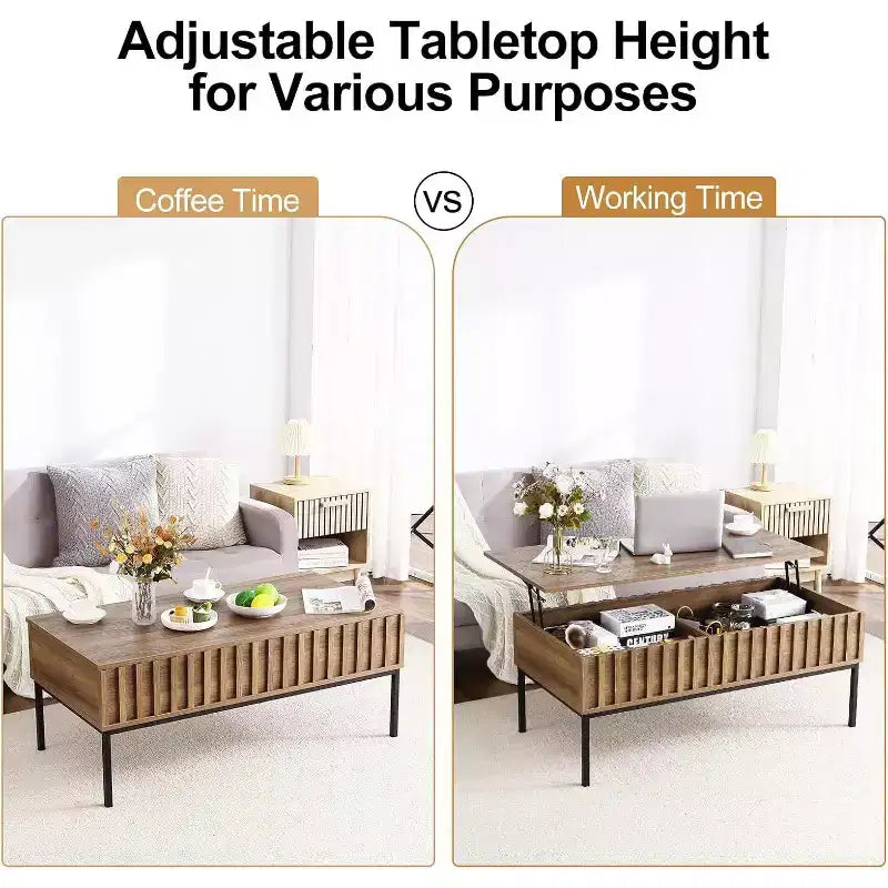 Acekool Table Basse Rectangulaire Moderne Mid-Century avec Tiroirs, Étagères Ouvertes et Finition Bois Clair - Montage Facile, 108 cm