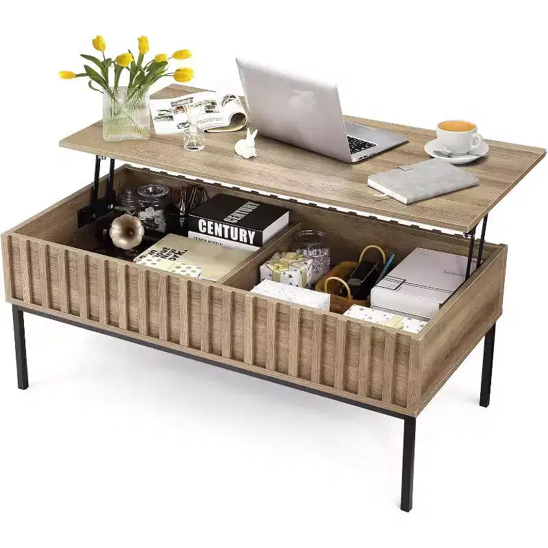 Acekool Table Basse Rectangulaire Moderne Mid-Century avec Tiroirs, Étagères Ouvertes et Finition Bois Clair - Montage Facile, 108 cm