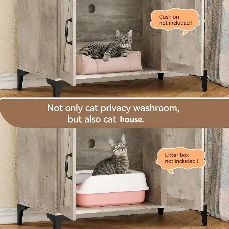 Grand meuble cache-litière avec étagère ouverte et compartiments, meuble cache-litière d'intérieur pour chat avec cadre en métal, pour la plupart des bacs à litière