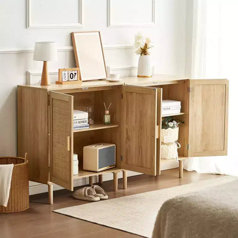 Meuble en rotin VEVOR, lot de 2, Armoire de rangement en rotin avec 4 portes magnétiques et étagères réglables, buffet pour couloir, naturel