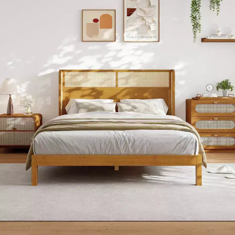 Christopher Knight Home Cortez Mid-Century Modern Rubberwood Platform Bed Frame with Headboard