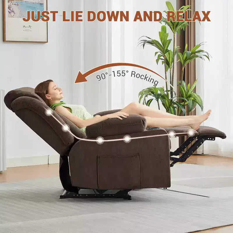 Fauteuil inclinable, Canapé inclinable manuel avec massage et chaleur, Fauteuil à bascule surrembourré avec poches latérales, poches avant et porte-gobelet pour salon
