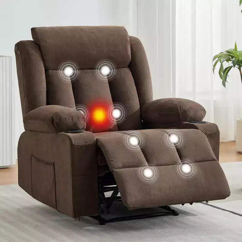 Fauteuil inclinable, Canapé inclinable manuel avec massage et chaleur, Fauteuil à bascule surrembourré avec poches latérales, poches avant et porte-gobelet pour salon