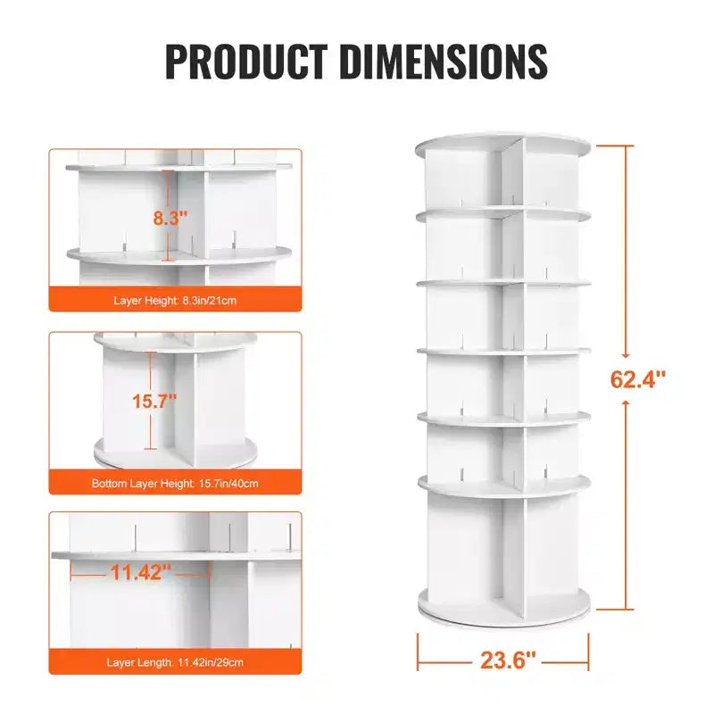 VEVOR Tour de rangement à chaussures rotative à 6 niveaux, présentoir à chaussures rotatif à 360°, carrousel rond de rangement à chaussures, organisateur de chaussures Lazy Susan, blanc