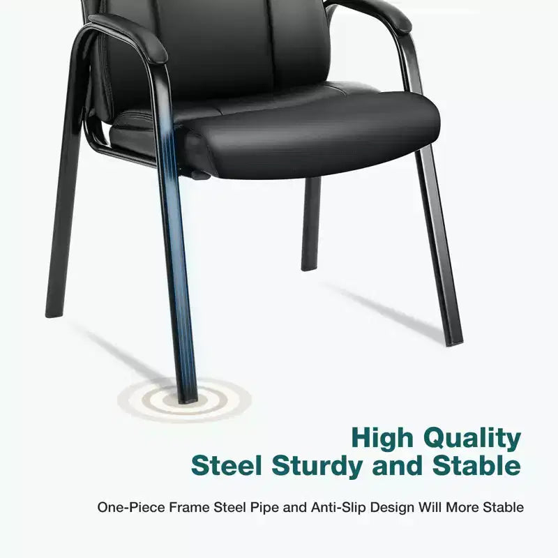 MAYEERTY Chaises Lot de 2 Fauteuils de Conférence et Réception avec Accoudoirs Rembourrés en Cuir PU Noir
