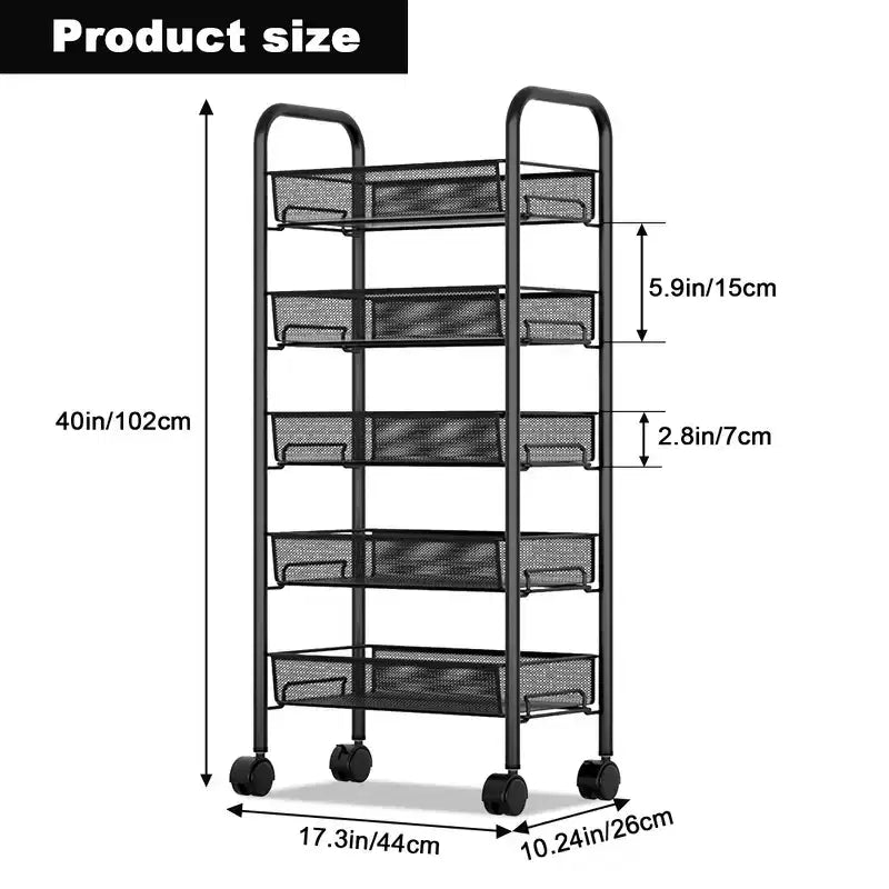 Étagère de rangement à 5 niveaux GustoWave avec roues rotatives pour la cuisine