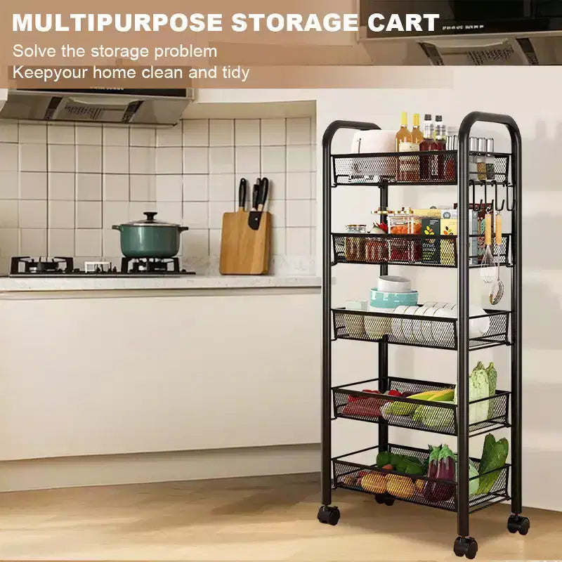 Étagère de rangement à 5 niveaux GustoWave avec roues rotatives pour la cuisine