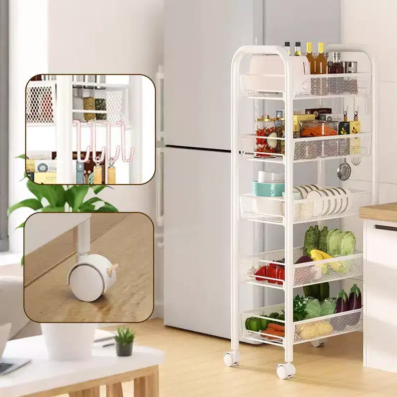 Étagère de rangement à 5 niveaux GustoWave avec roues rotatives pour la cuisine
