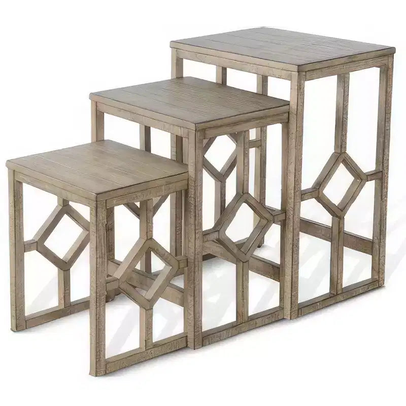 Royal Hampton Ensemble de 3 tables gigognes d'appoint | Structure géométrique | Bois d'acajou massif