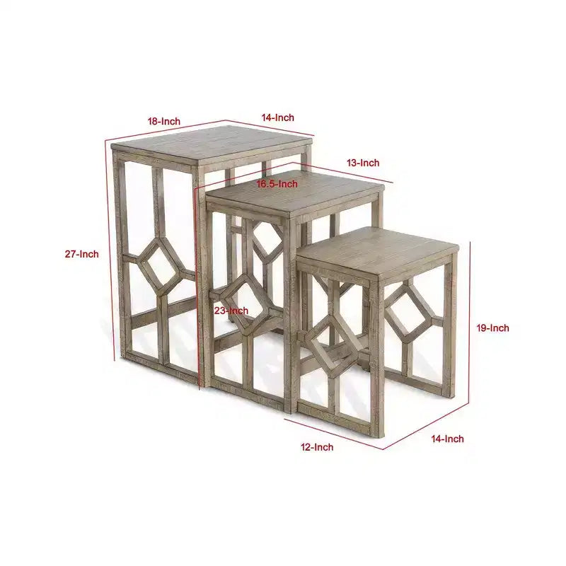 Royal Hampton Ensemble de 3 tables gigognes d'appoint | Structure géométrique | Bois d'acajou massif