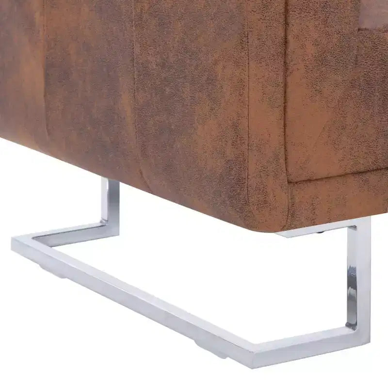 vidaXL Fauteuil cube – Revêtement en similicuir marron façon daim, conception ergonomique, cadre en bois robuste, pieds chromés élégants, assise confortable