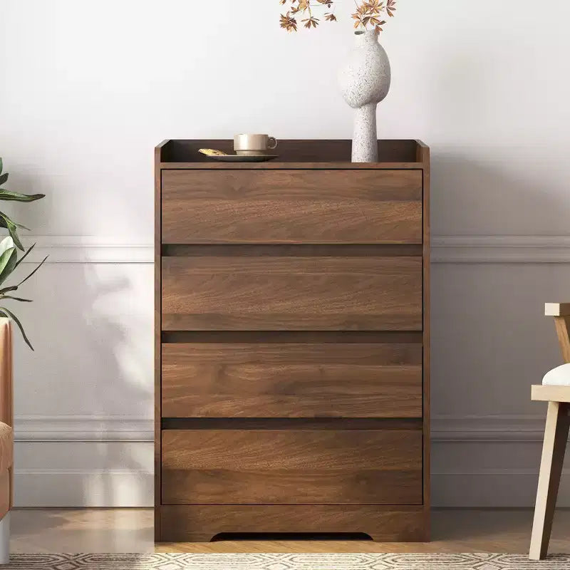 Commode de chambre moderne Okak avec 4 tiroirs, table de chevet étanche en bois, meuble de rangement pour salon, couloir, entrée, montage facile