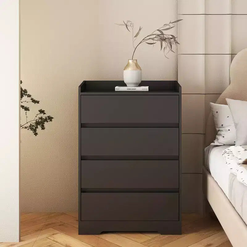 Commode de chambre moderne Okak avec 4 tiroirs, table de chevet étanche en bois, meuble de rangement pour salon, couloir, entrée, montage facile