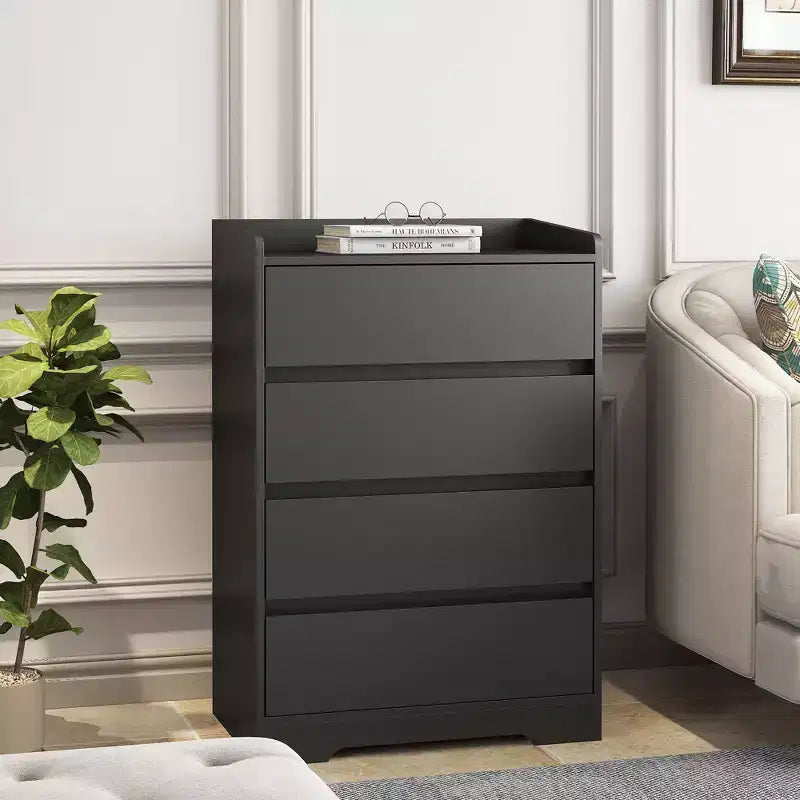 Commode de chambre moderne Okak avec 4 tiroirs, table de chevet étanche en bois, meuble de rangement pour salon, couloir, entrée, montage facile