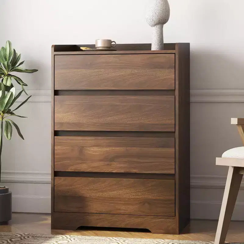 Commode de chambre moderne Okak avec 4 tiroirs, table de chevet étanche en bois, meuble de rangement pour salon, couloir, entrée, montage facile