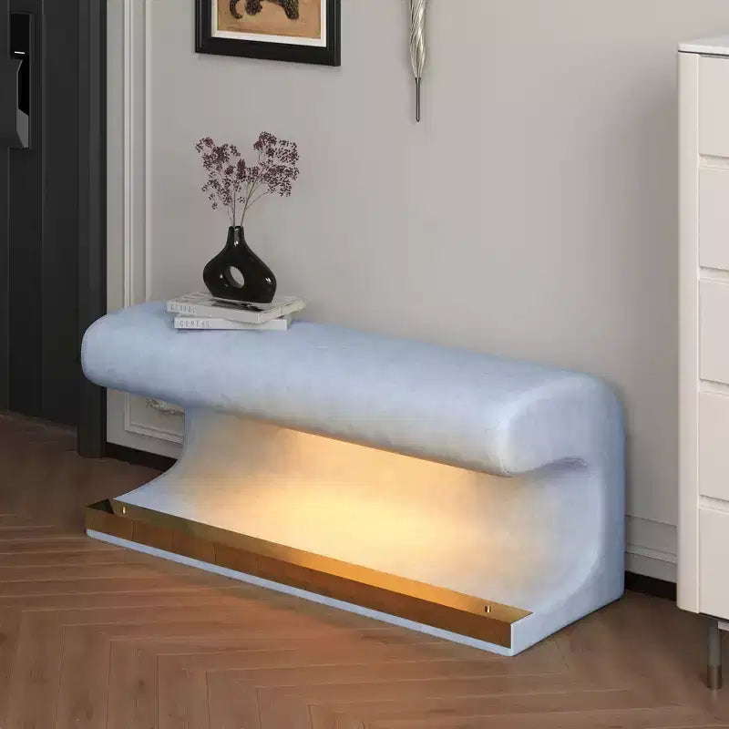 Banc pouf rembourré en cuir moderne Okak avec tabouret repose-pieds doux à LED à détecteur de mouvement pour le salon, l'entrée, le bout de lit