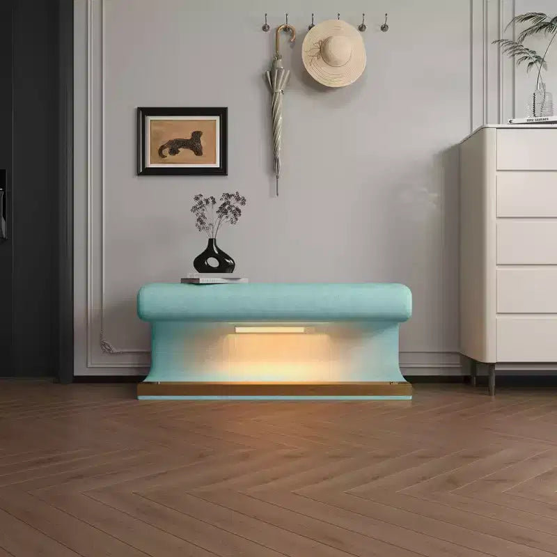 Banc pouf rembourré en cuir moderne Okak avec tabouret repose-pieds doux à LED à détecteur de mouvement pour le salon, l'entrée, le bout de lit