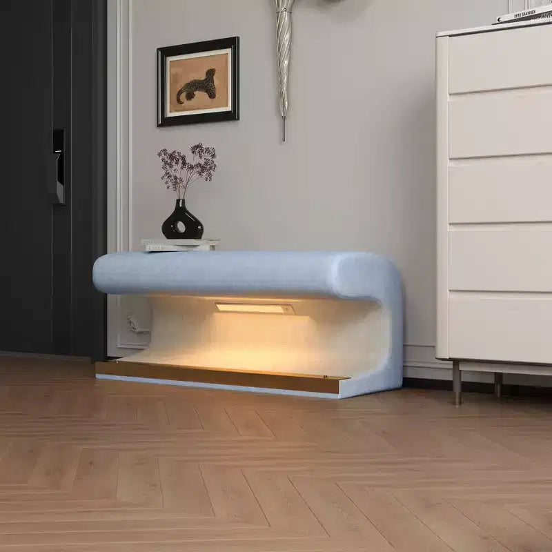 Banc pouf rembourré en cuir moderne Okak avec tabouret repose-pieds doux à LED à détecteur de mouvement pour le salon, l'entrée, le bout de lit
