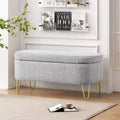 Okak Oval Storage Ottoman Bench with Soft Upholstered Metal Legs Storage Footrest Stool with Safety Hinge for Living Room, Entryway, Bedroom