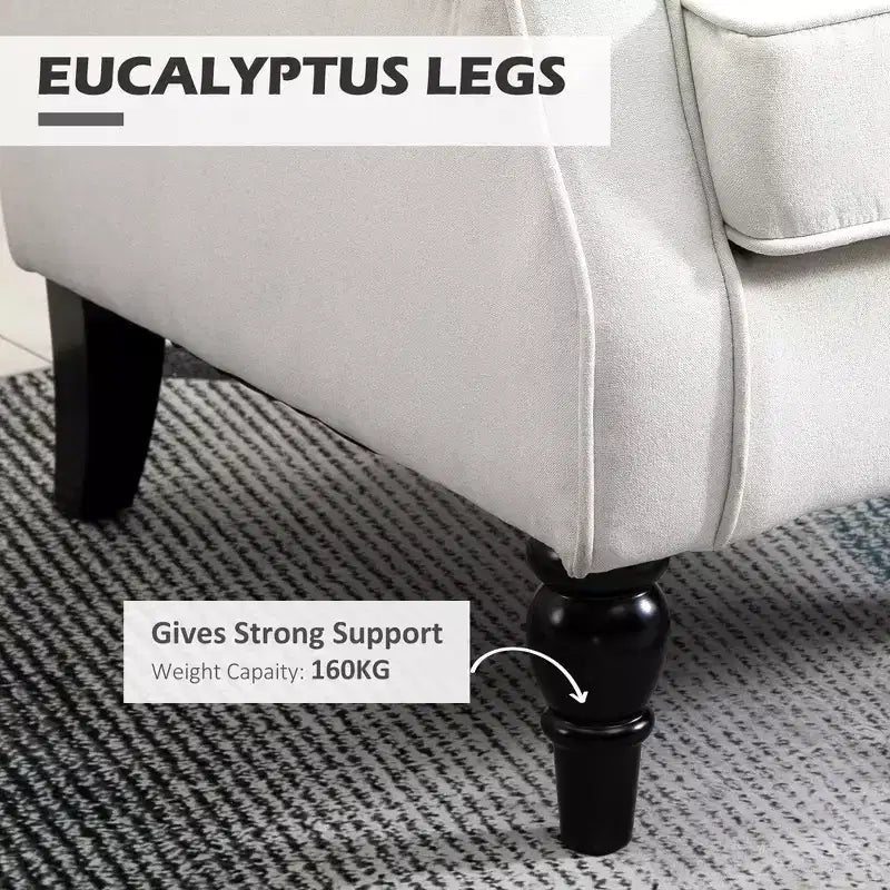 Fauteuil d'appoint Okak, fauteuil de salon capitonné avec coussin arrondi rembourré, fauteuil à dossier haut et accoudoirs avec pieds en bois pour salon et chambre