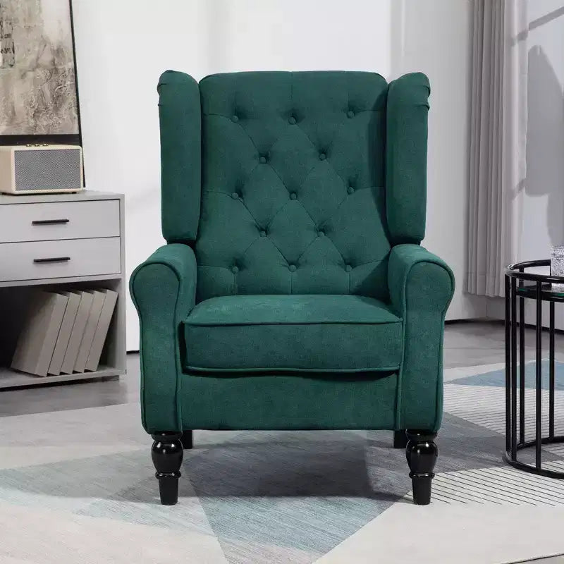 Okak Accent Chair Button-Tufted Living Room Chair with Upholstered Rounded Cushion High Wingback Armchair with Wood Legs for Lounge Bedroom