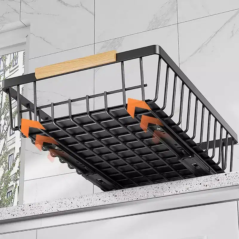 Organisateur de placard coulissant, panier de placard en maille coulissant multifonctionnel avec 2 lignes de voiture, pour cuisine garde-manger salle de bain chambre noir