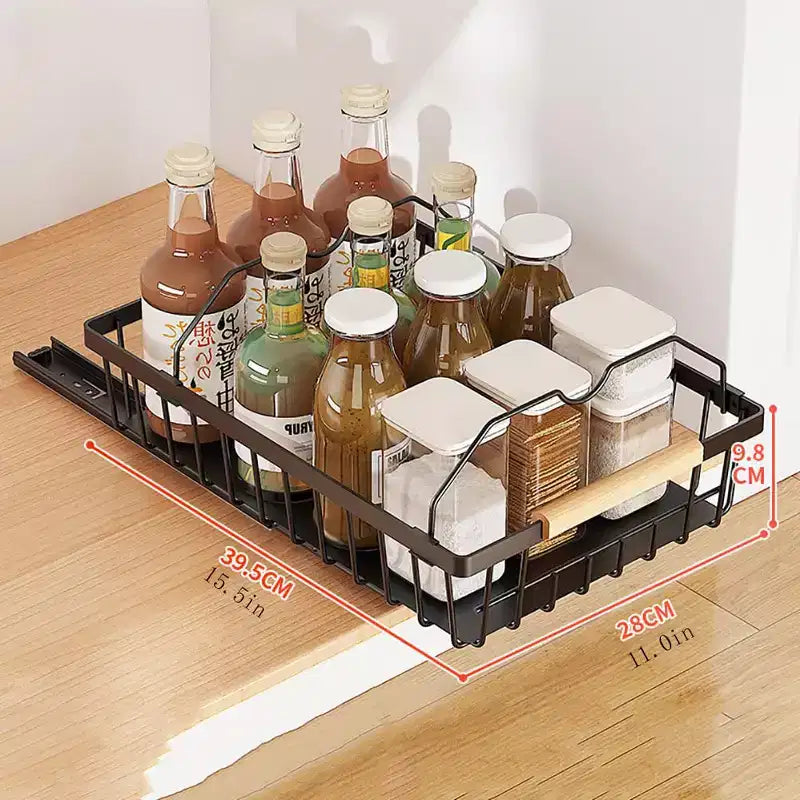 Organisateur de placard coulissant, panier de placard en maille coulissant multifonctionnel avec 2 lignes de voiture, pour cuisine garde-manger salle de bain chambre noir