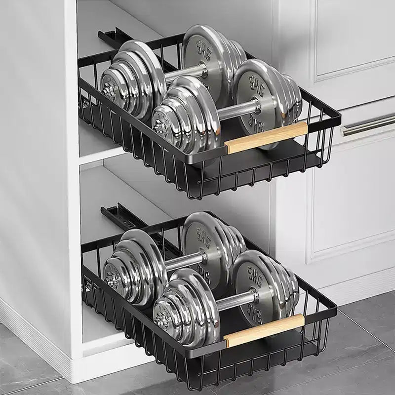 Organisateur de placard coulissant, panier de placard en maille coulissant multifonctionnel avec 2 lignes de voiture, pour cuisine garde-manger salle de bain chambre noir