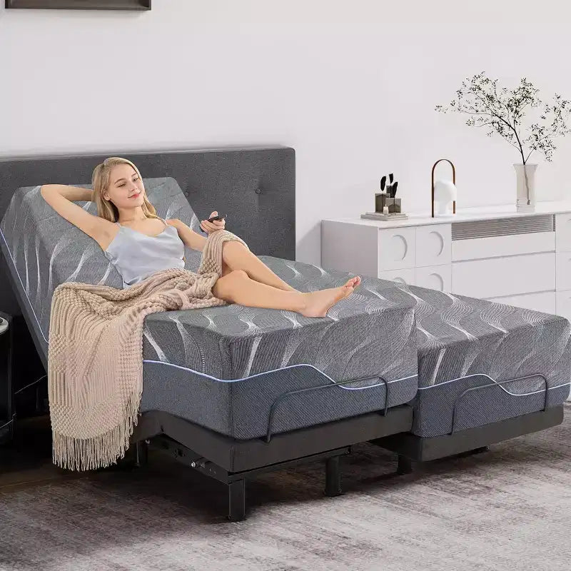 Sommier Ajustable Amélioré Dyonery avec Massage 12 Formes (Couleur du matelas aléatoire)