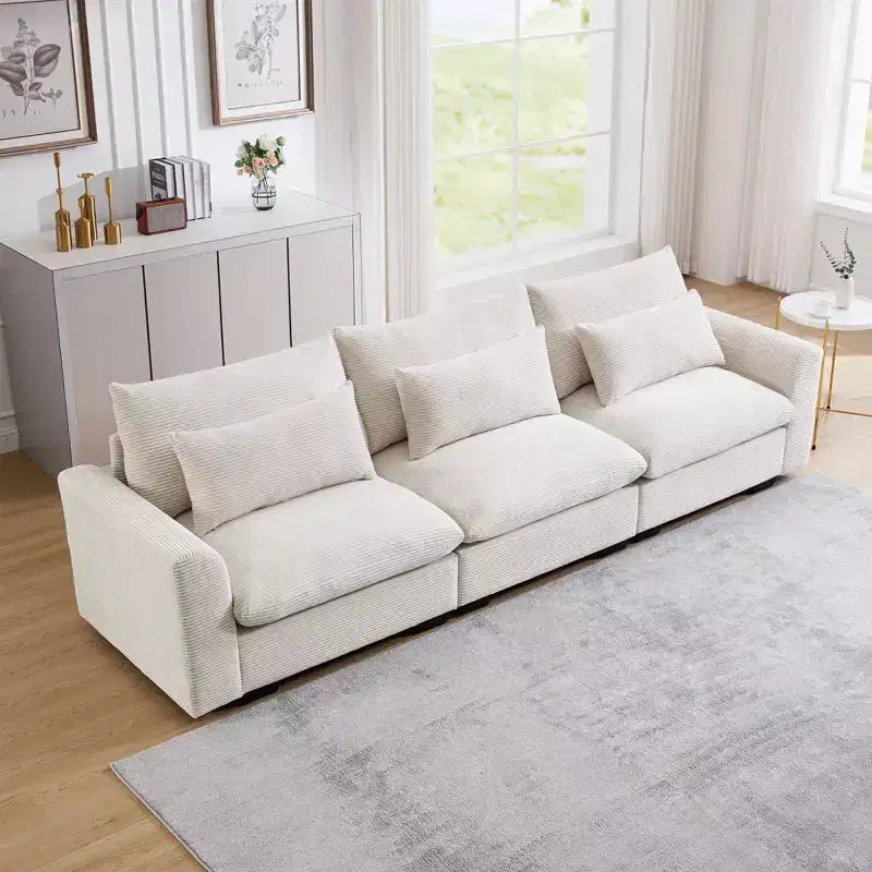 Canapé d'angle convertible Okak Comfy avec pouf de rangement et 3 oreillers, canapé moderne en velours côtelé pour salon, appartement