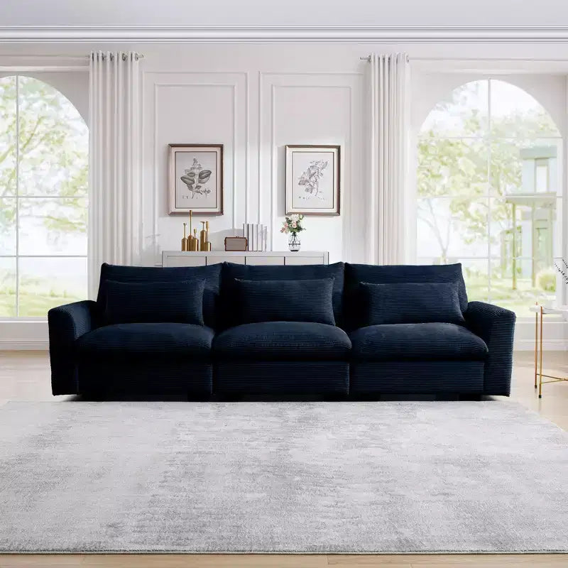 Canapé d'angle convertible Okak Comfy avec pouf de rangement et 3 oreillers, canapé moderne en velours côtelé pour salon, appartement