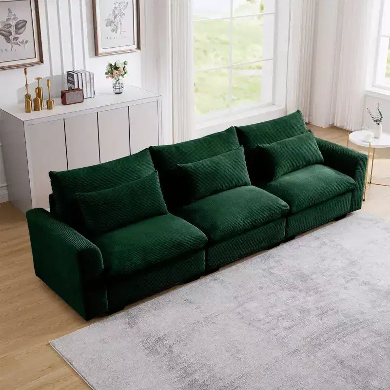 Canapé d'angle convertible Okak Comfy avec pouf de rangement et 3 oreillers, canapé moderne en velours côtelé pour salon, appartement