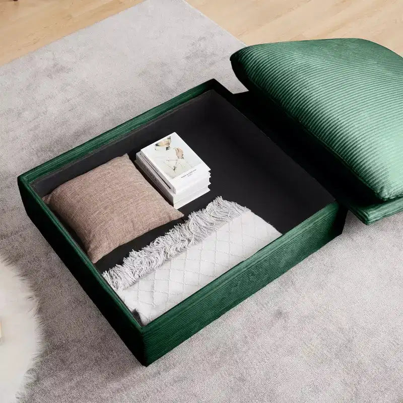 Canapé d'angle convertible Okak Comfy avec pouf de rangement et 3 oreillers, canapé moderne en velours côtelé pour salon, appartement