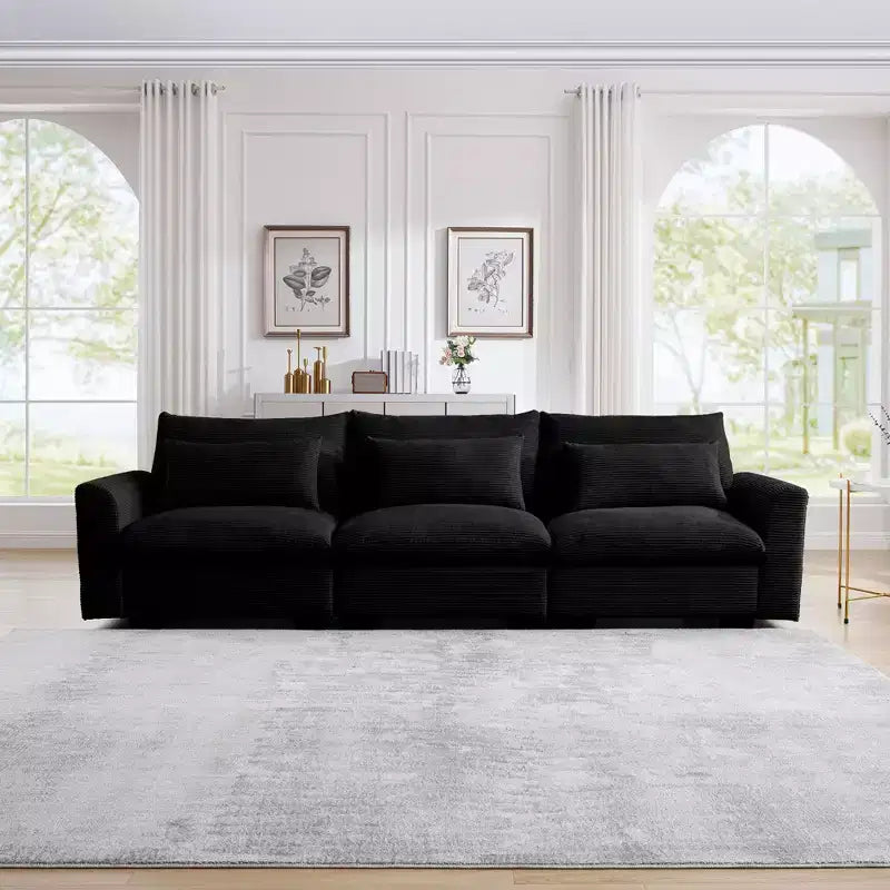 Canapé d'angle convertible Okak Comfy avec pouf de rangement et 3 oreillers, canapé moderne en velours côtelé pour salon, appartement