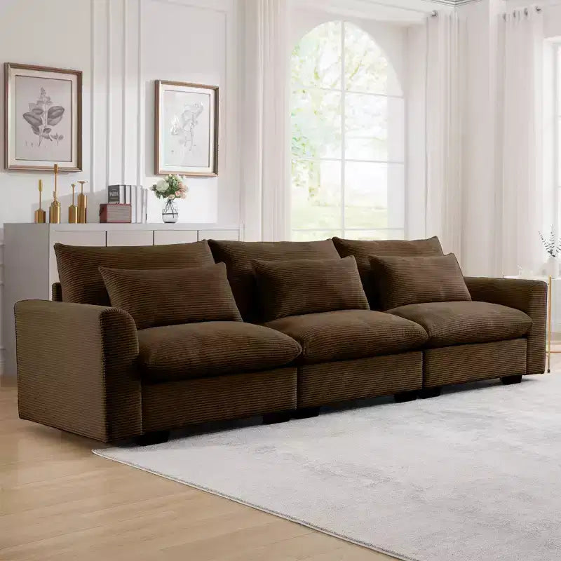 Canapé d'angle convertible Okak Comfy avec pouf de rangement et 3 oreillers, canapé moderne en velours côtelé pour salon, appartement